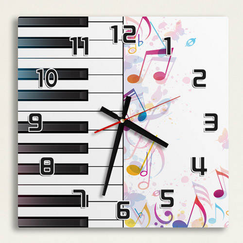 인테리어벽시계,ik444-피아노건반과컬러음표_인테리어벽시계,피아노,건반,음표,음악,학원,일러스트,아크릴,벽시계,포인트,인테리어